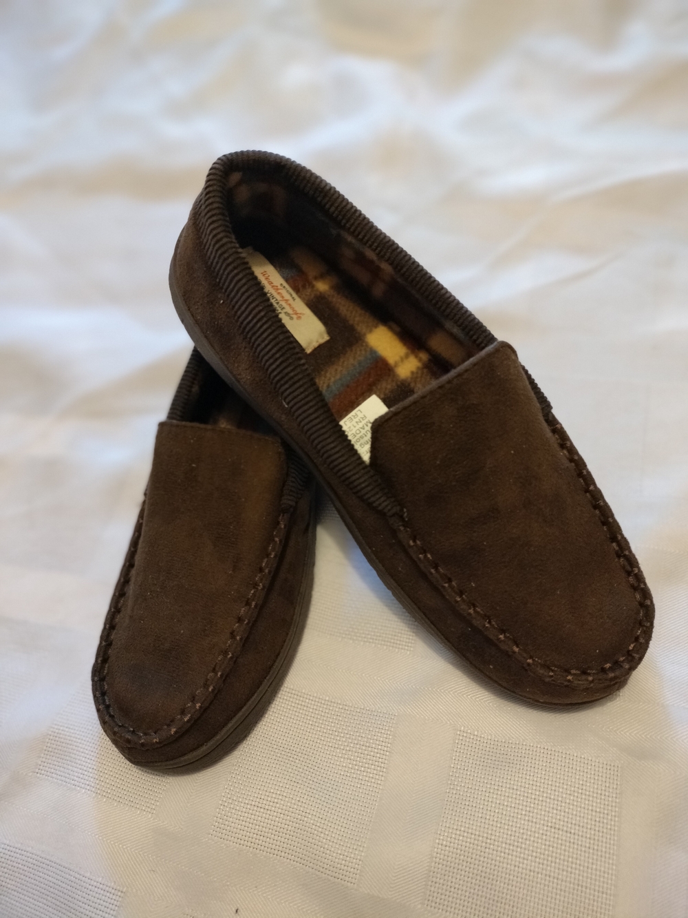 Weatherproof Vintage Brown Plaid Moccasin Slippers Sz M 9.5-10